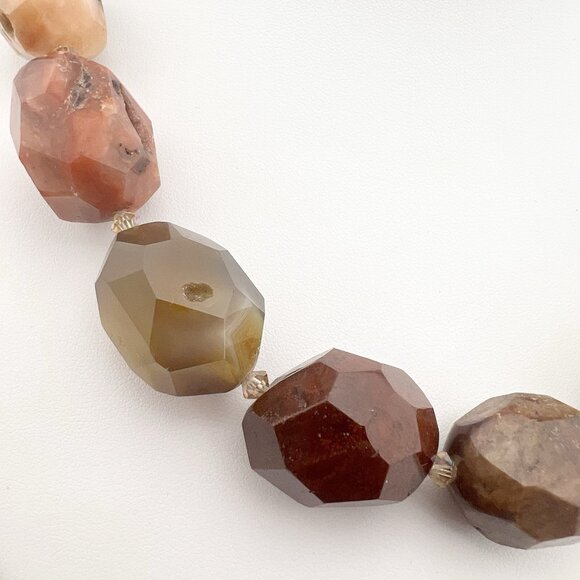 Agate Carnelian Stone Statement Collar Necklace Faceted Chunky Earth Tones - Picture 2 of 13